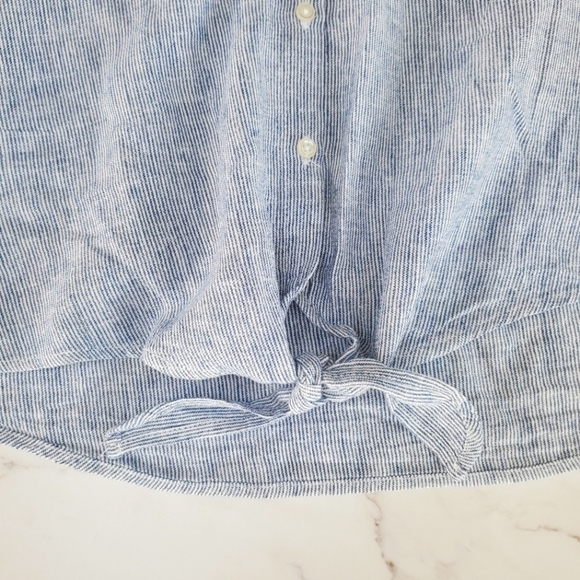 Weatherproof Vintage Linen Tie Front Shirt Blue Pinstripe XXL - Picture 5 of 10